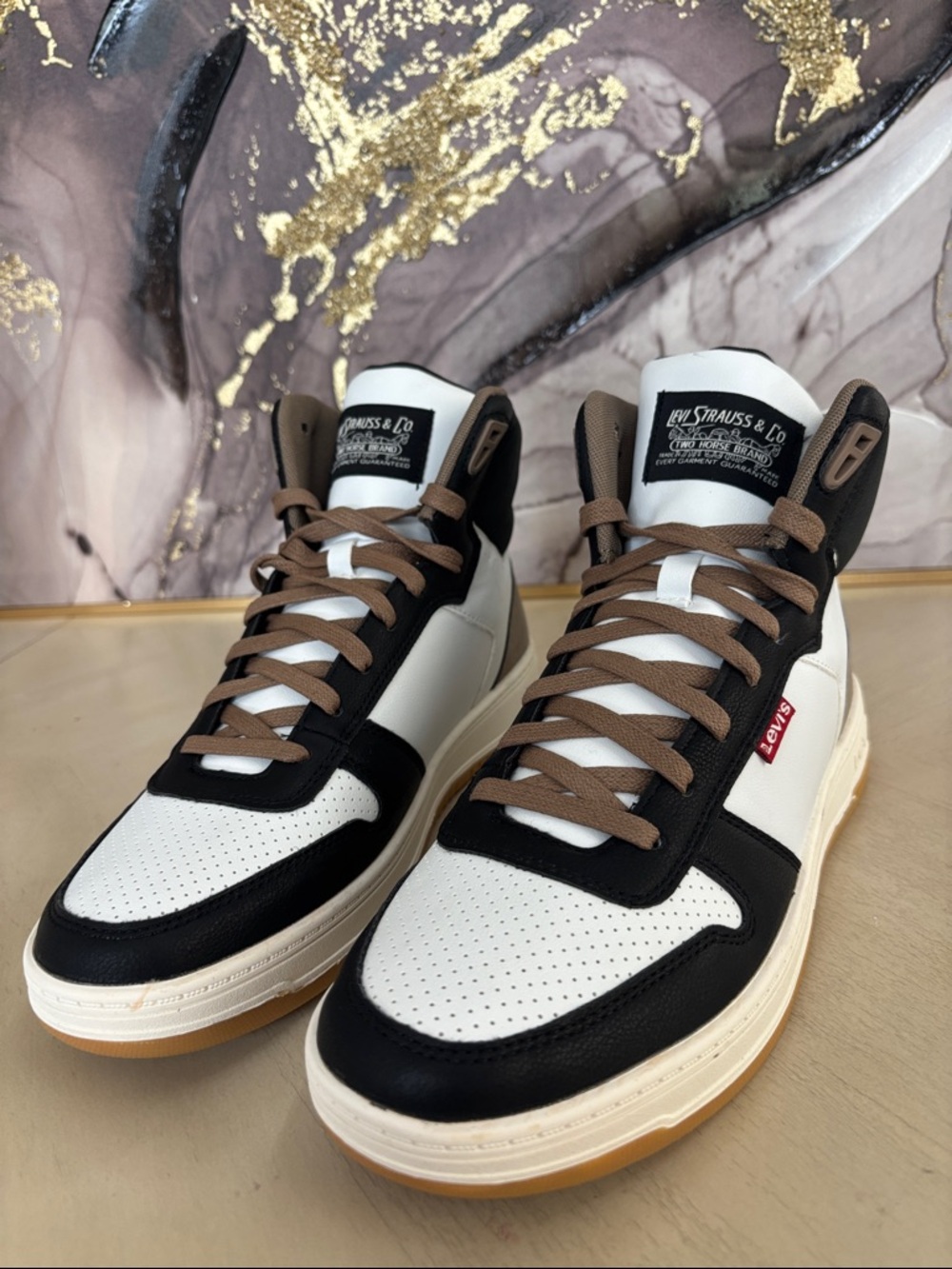 Levi's Men's High-Top Sneakers in White, Black & Brown